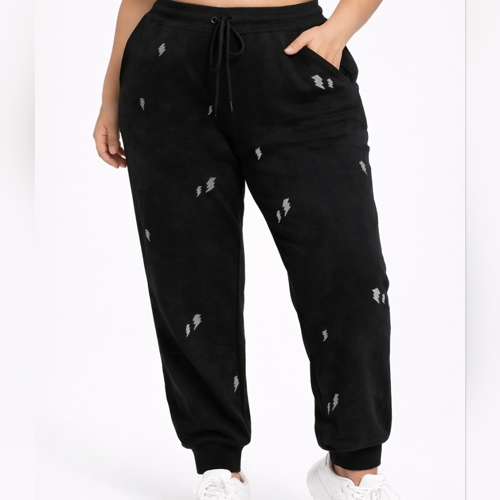 Honeydew Black Lightning Bolt Sweatpants | Soft Lounge Athleisure